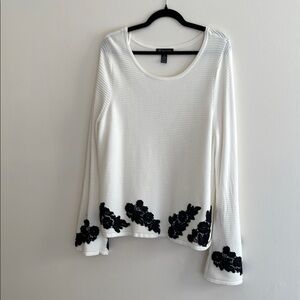 INC Sweater. - International Concepts White and Black Embellished Long Sleeve